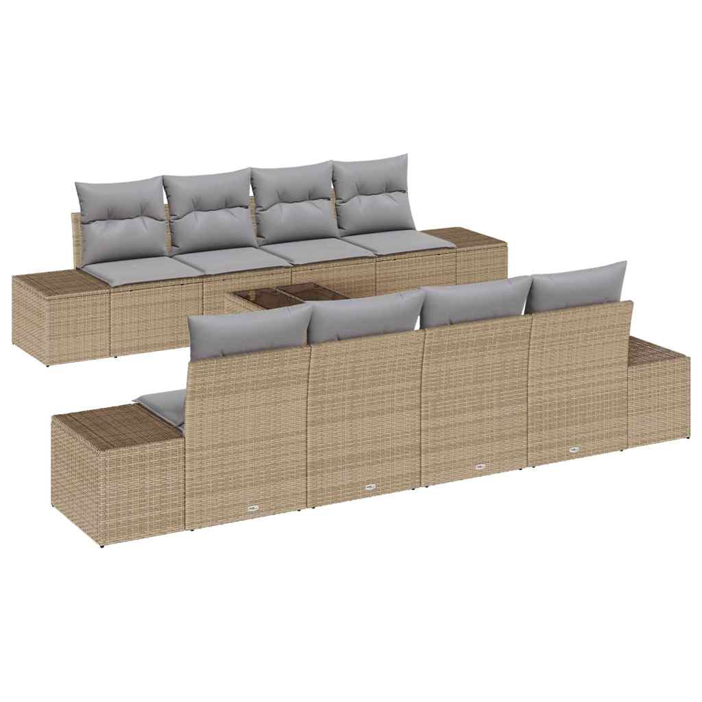 Garten-Sofa-Set 8 stk. Beige und Grau Poly-Rattan