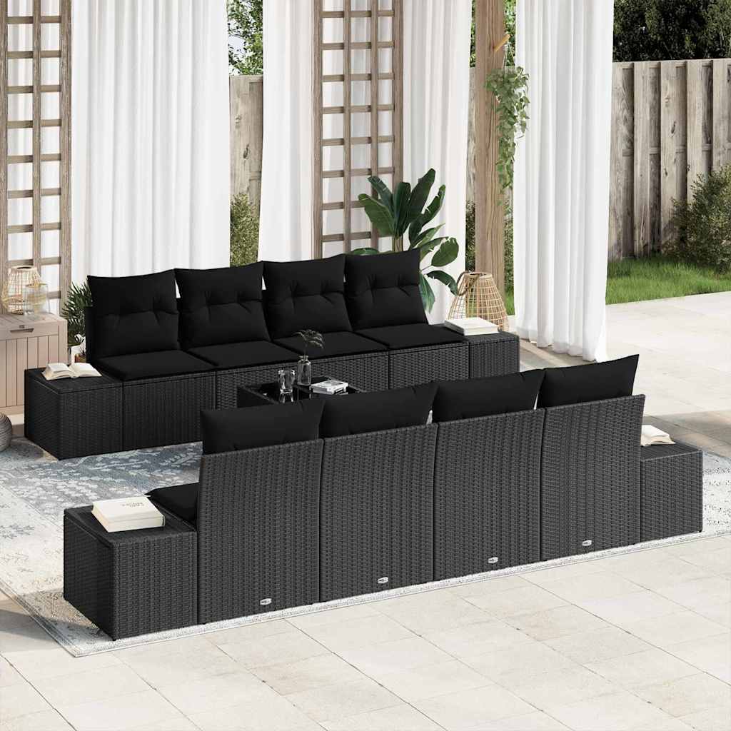 Garten-Sofa-Set 8 stk. Schwarz Poly-Rattan