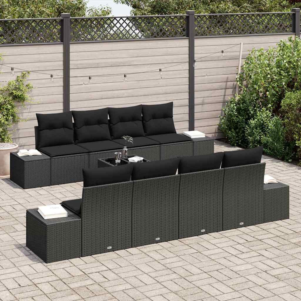 Garten-Sofa-Set 8 stk. Schwarz Poly-Rattan
