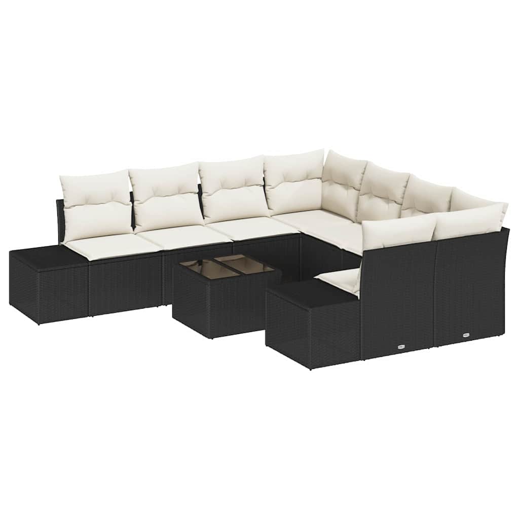 Garten-Sofa-Set 9 stk. Schwarz und Creme Poly-Rattan