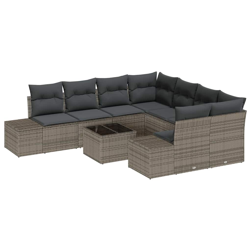 Garten-Sofa-Set 9 stk. Grau Poly-Rattan