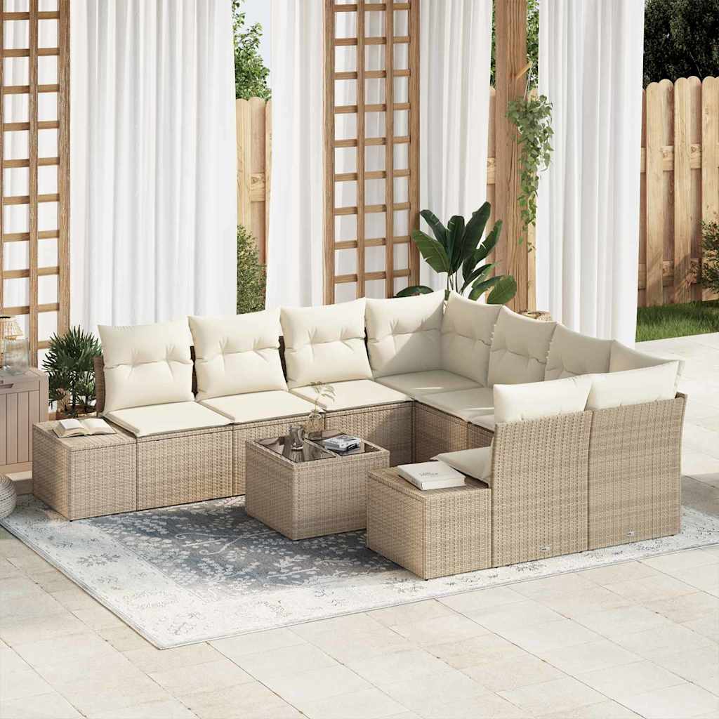Garten-Sofa-Set 9 stk. Beige und Creme Poly-Rattan