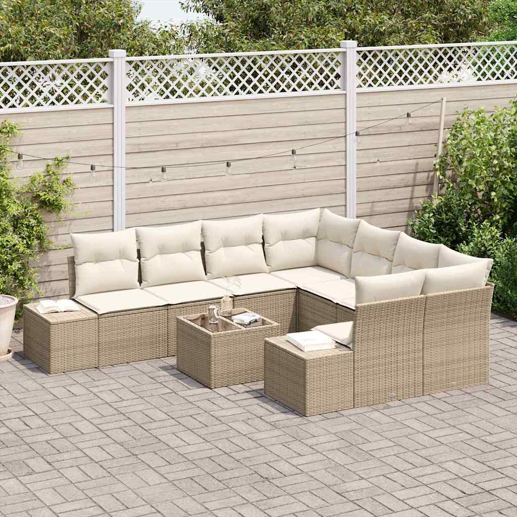 Garten-Sofa-Set 9 stk. Beige und Creme Poly-Rattan
