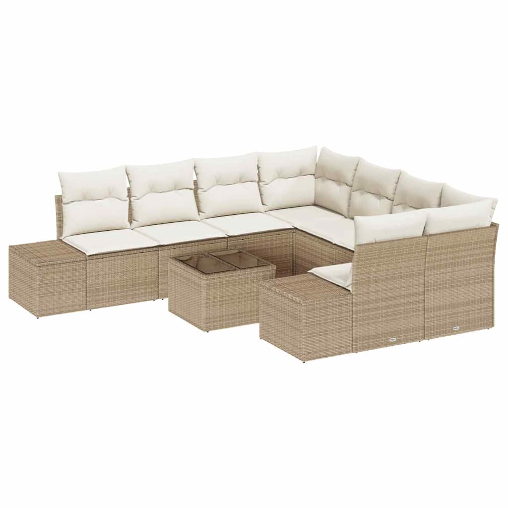 Garten-Sofa-Set 9 stk. Beige und Creme Poly-Rattan