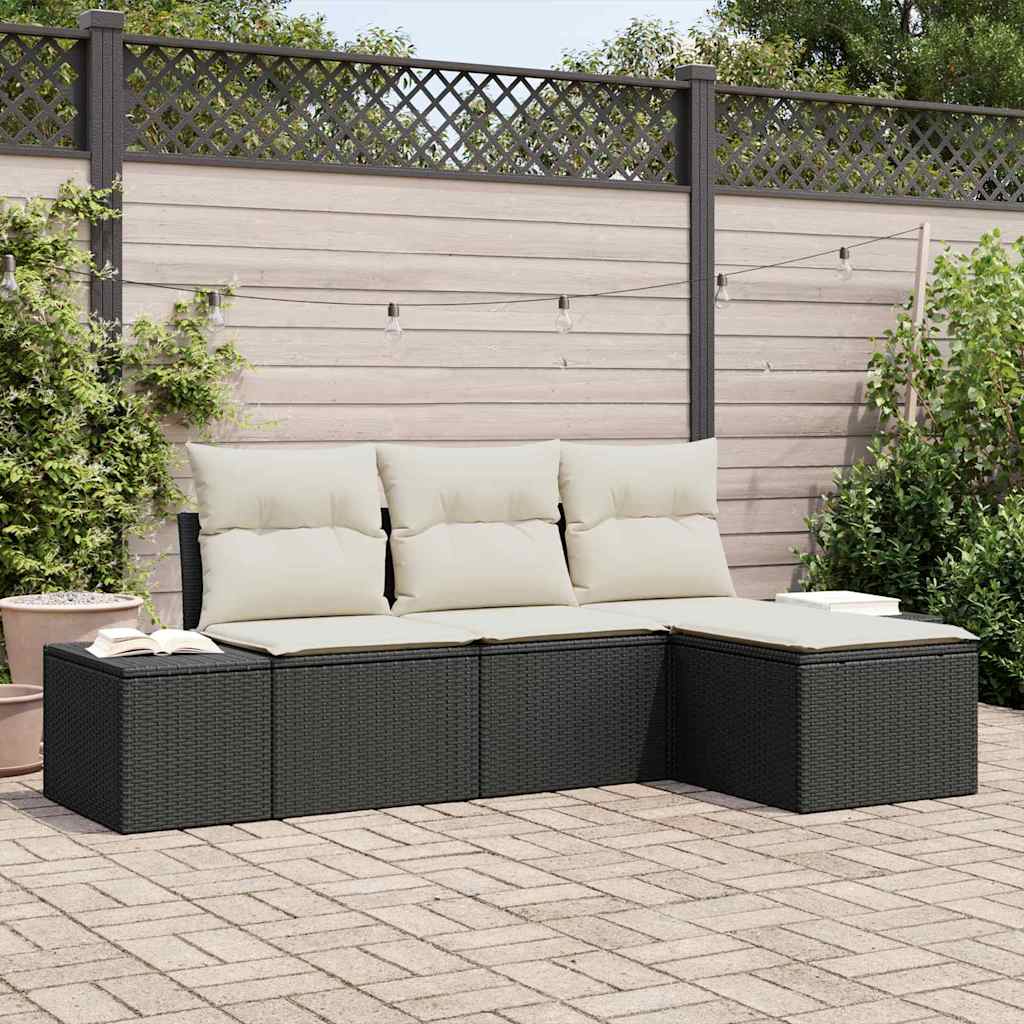 Garten-Sofa-Set 4 stk. Schwarz und Creme Poly-Rattan
