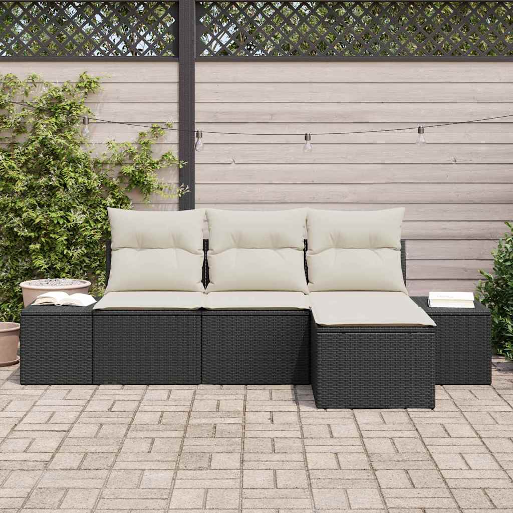 Garten-Sofa-Set 4 stk. Schwarz und Creme Poly-Rattan