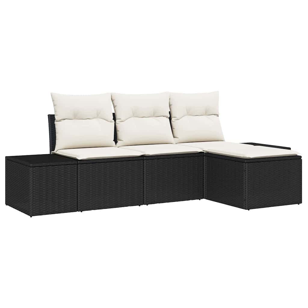 Garten-Sofa-Set 4 stk. Schwarz und Creme Poly-Rattan