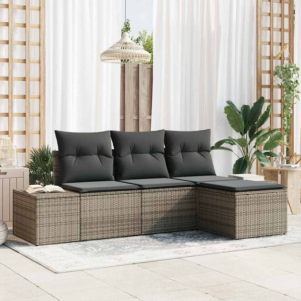 Garten-Sofa-Set 4 stk. Grau Poly-Rattan