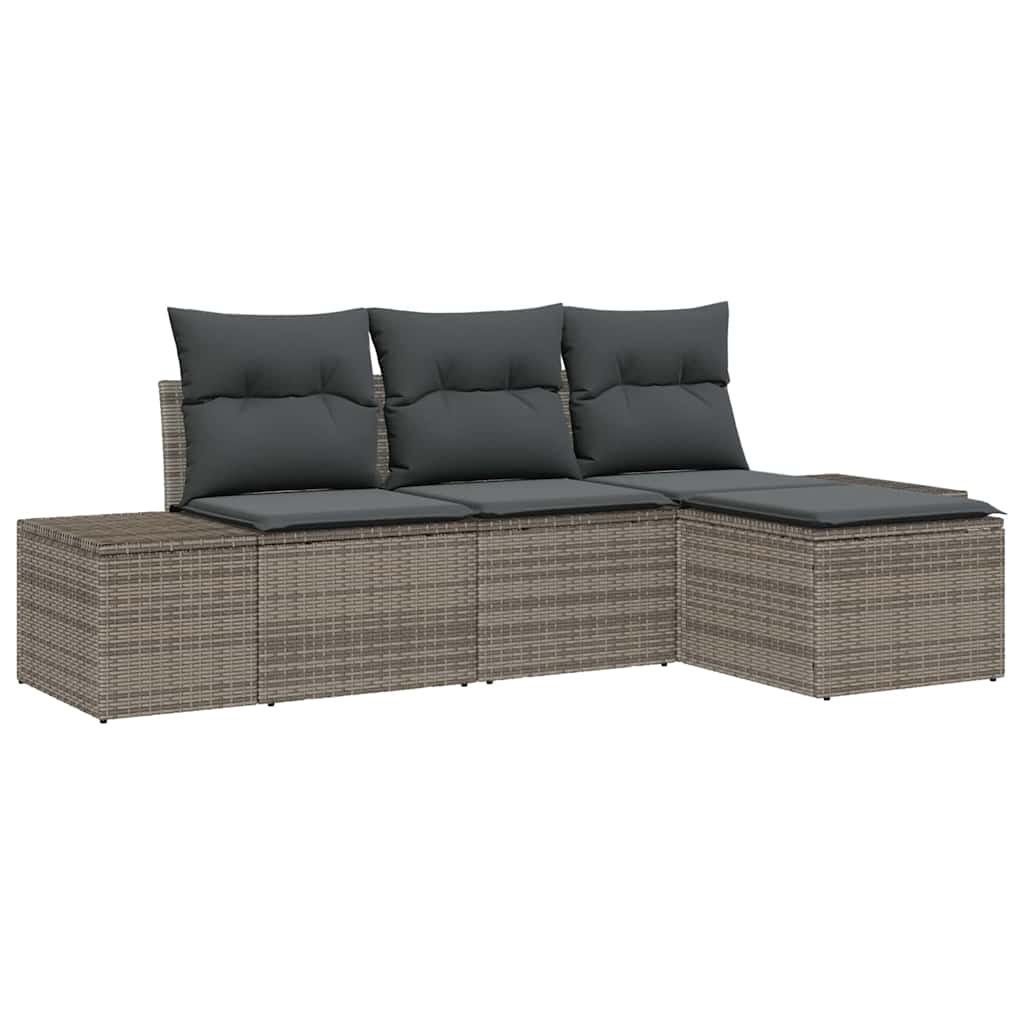 Garten-Sofa-Set 4 stk. Grau Poly-Rattan
