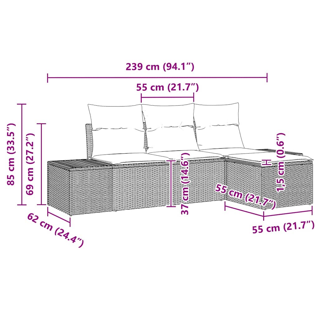 Garten-Sofa-Set 4 stk. Grau Poly-Rattan
