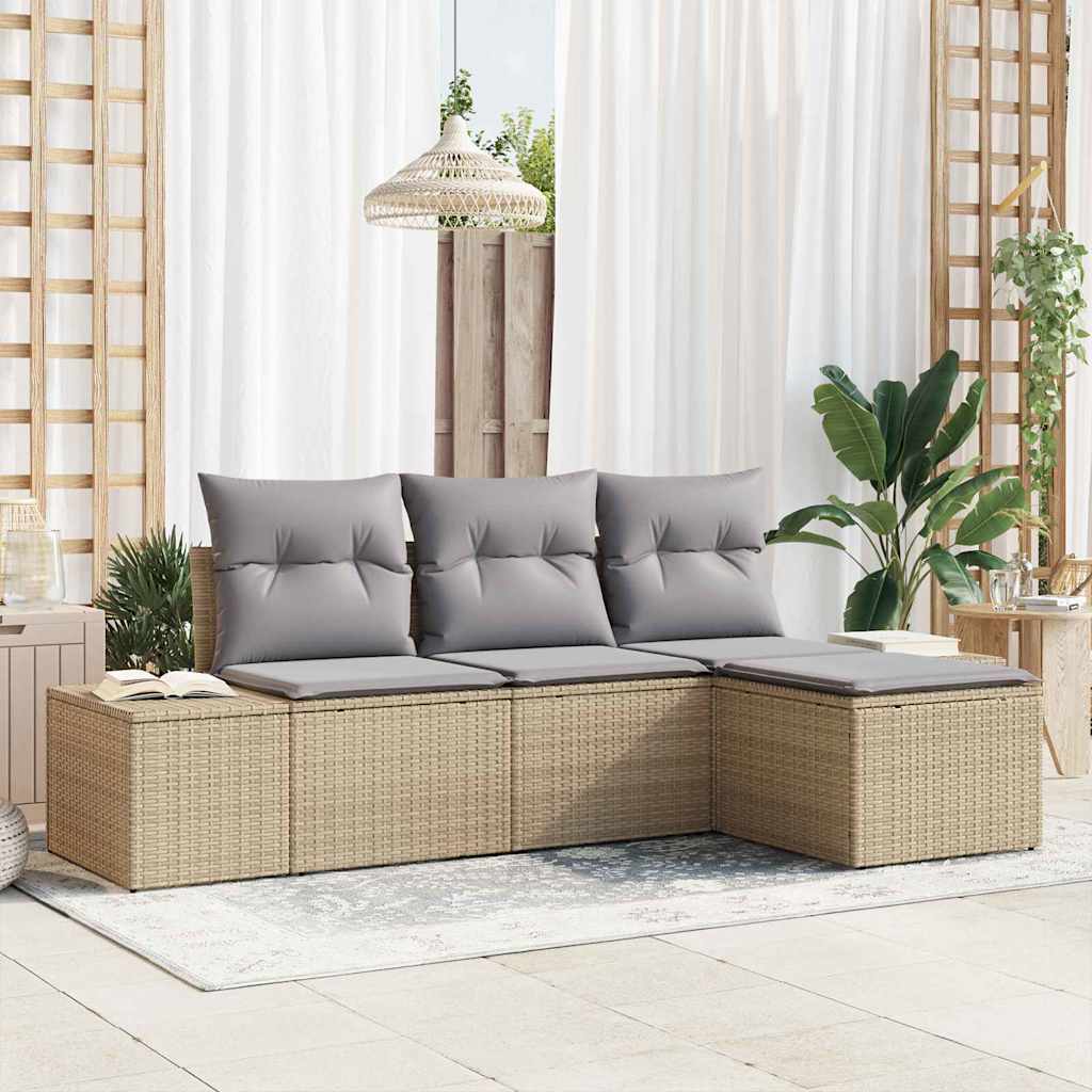 Garten-Sofa-Set 4 stk. Beige und Hellgrau Poly-Rattan