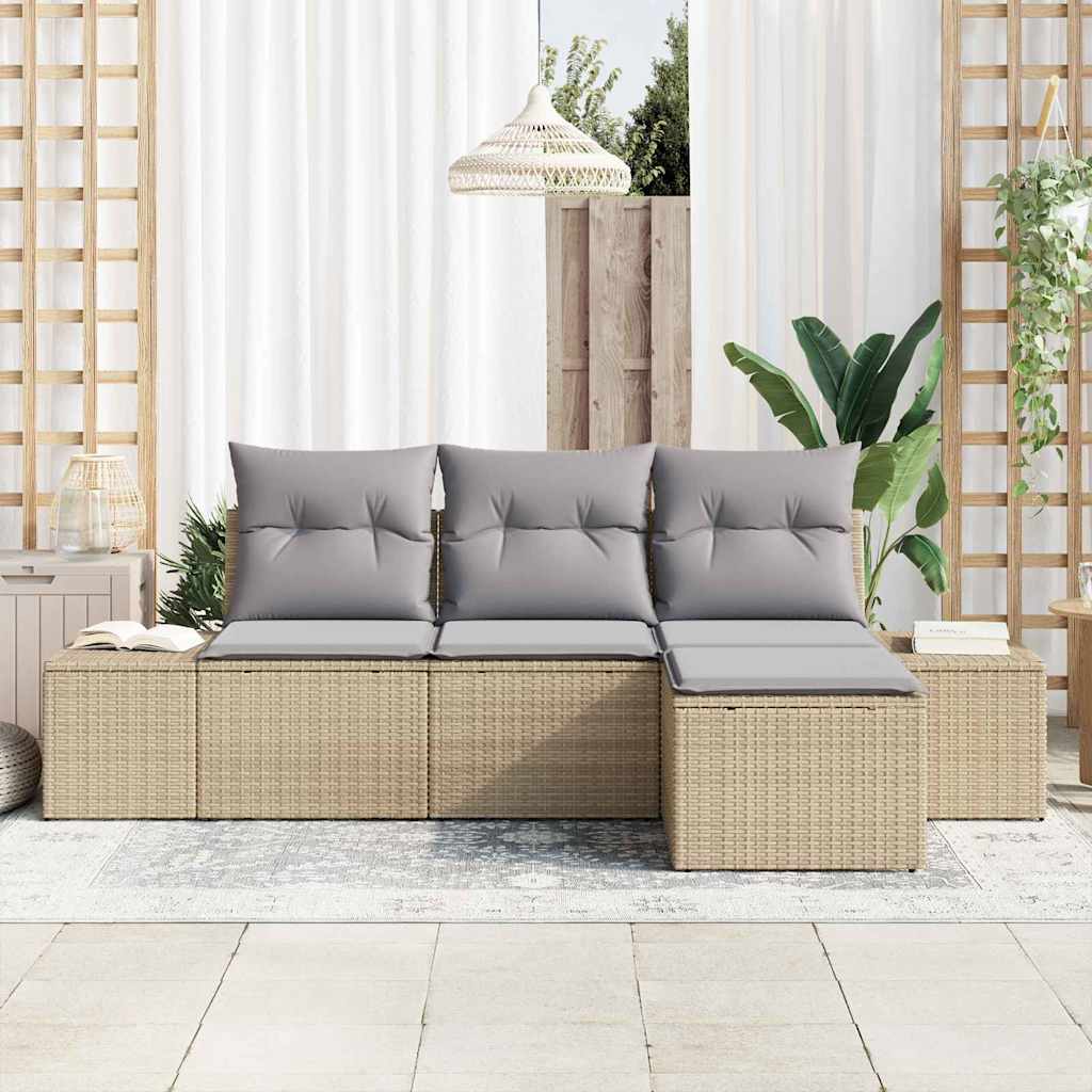 Garten-Sofa-Set 4 stk. Beige und Hellgrau Poly-Rattan