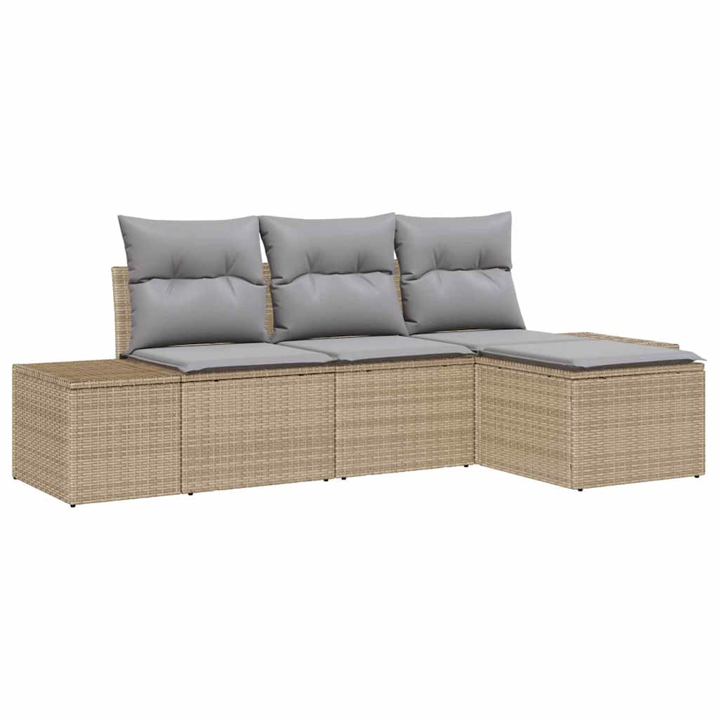 Garten-Sofa-Set 4 stk. Beige und Hellgrau Poly-Rattan