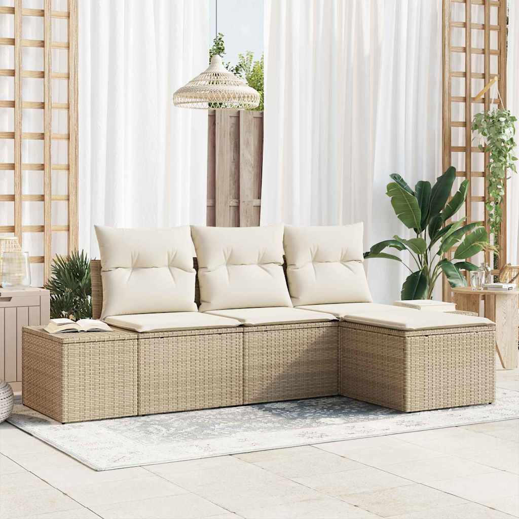 Garten-Sofa-Set 4 stk. Beige und Creme Poly-Rattan