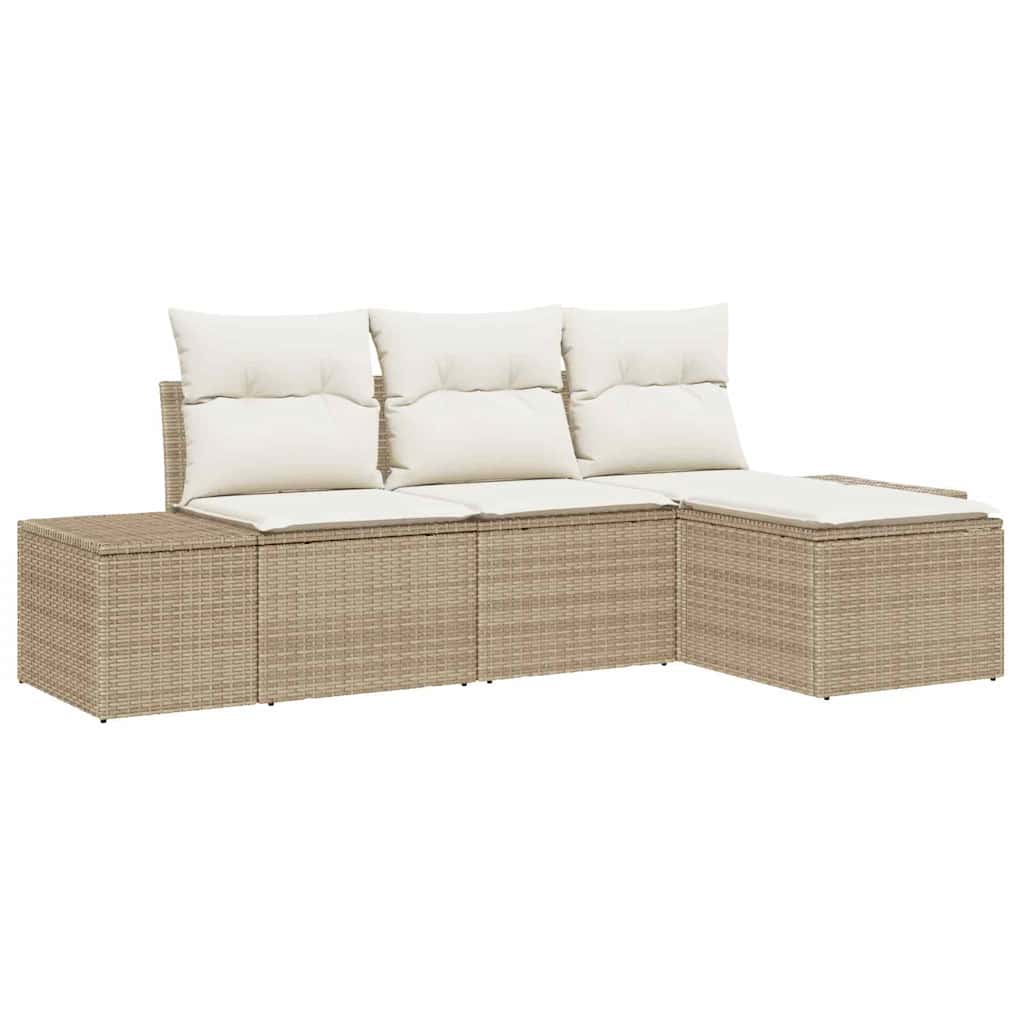 Garten-Sofa-Set 4 stk. Beige und Creme Poly-Rattan