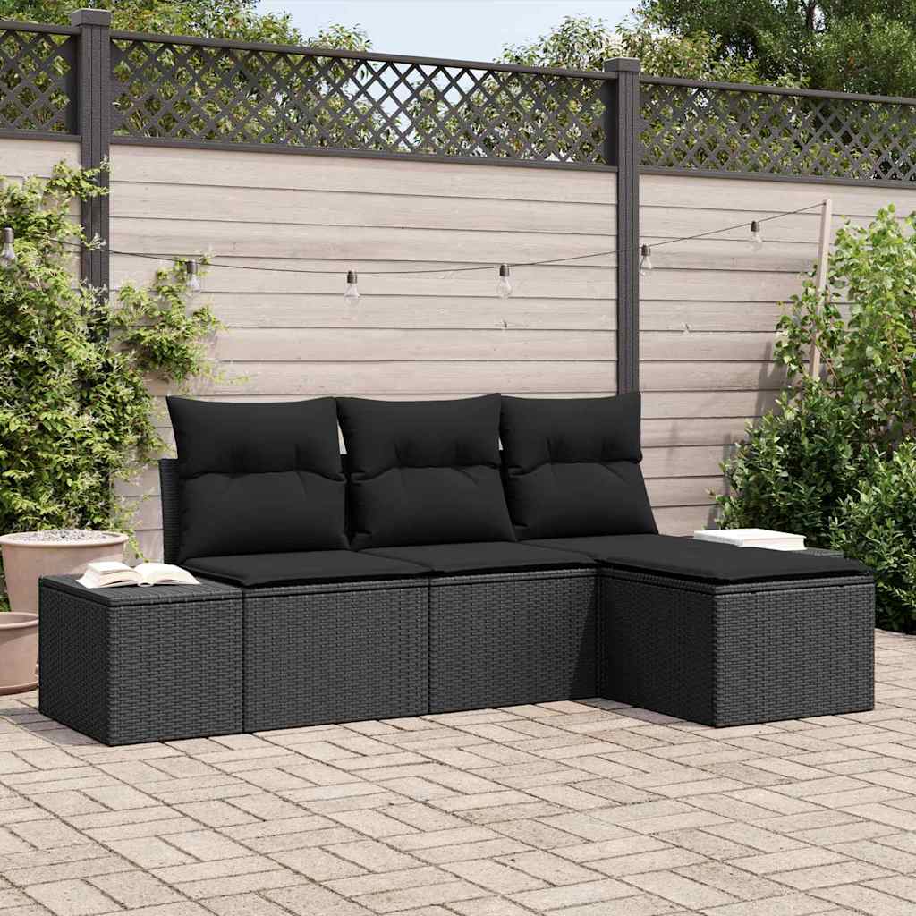 Garten-Sofa-Set 4 stk. Schwarz Poly-Rattan