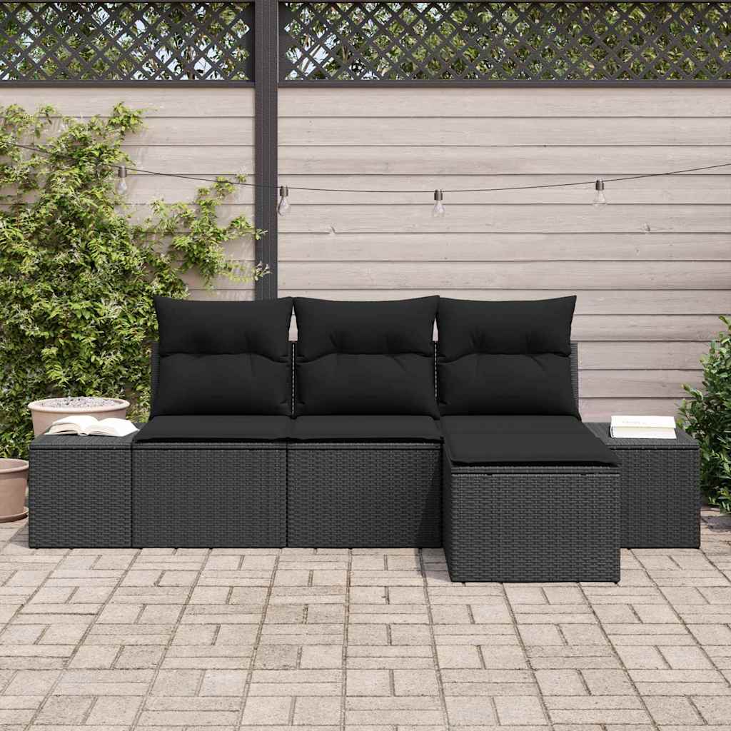 Garten-Sofa-Set 4 stk. Schwarz Poly-Rattan