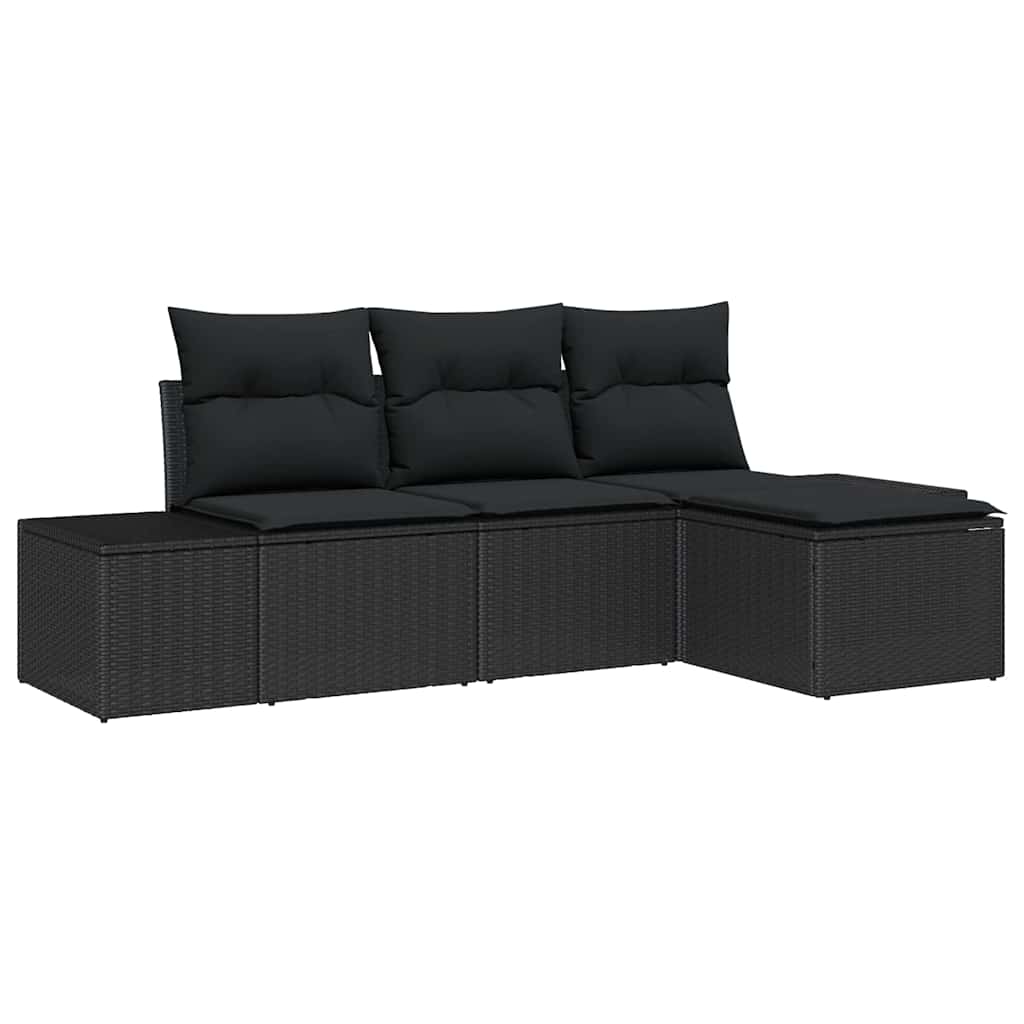 Garten-Sofa-Set 4 stk. Schwarz Poly-Rattan