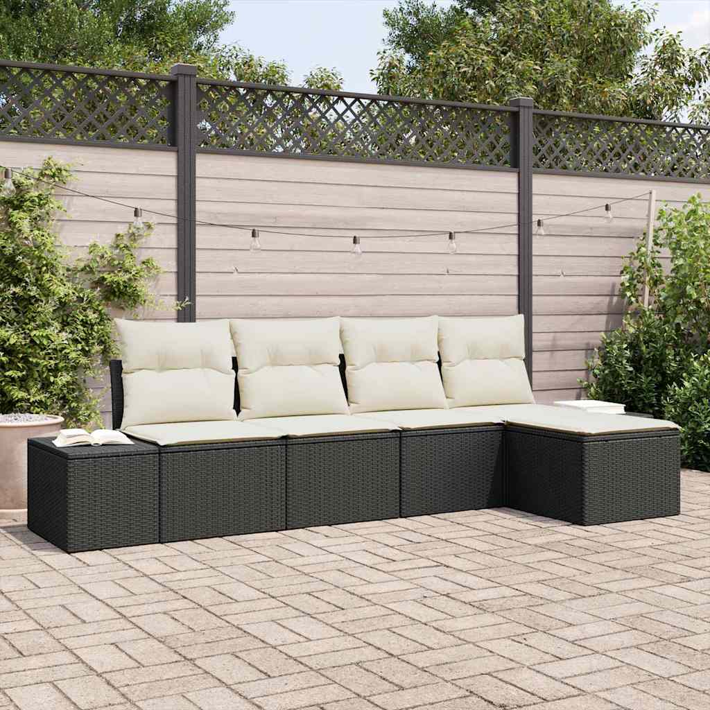 Garten-Sofa-Set 5 stk. Schwarz und Creme Poly-Rattan