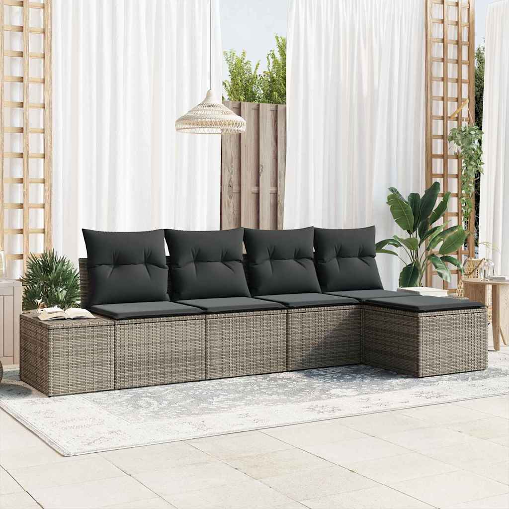 Garten-Sofa-Set 5 stk. Grau Poly-Rattan