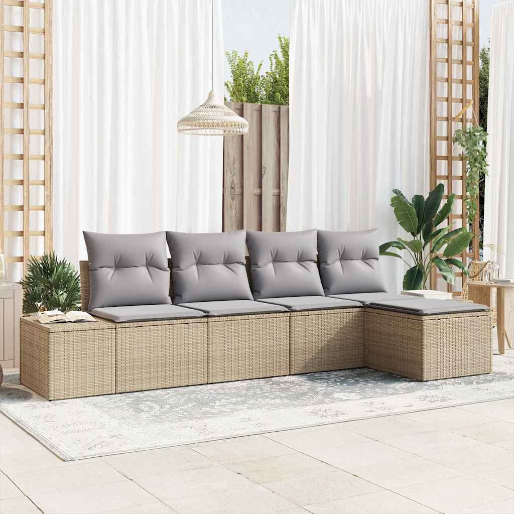 Garten-Sofa-Set 5 stk. Beige und Hellgrau Poly-Rattan