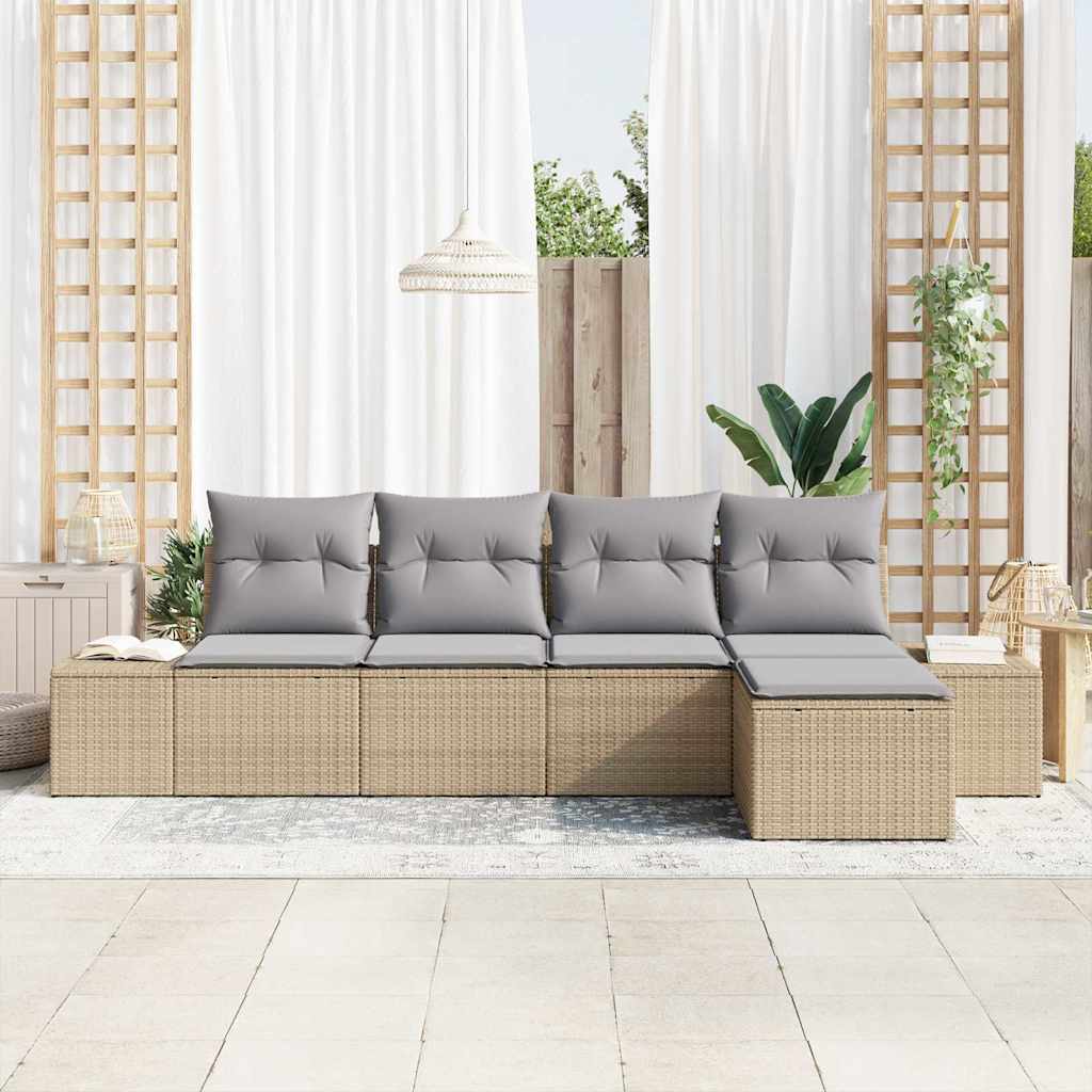 Garten-Sofa-Set 5 stk. Beige und Hellgrau Poly-Rattan