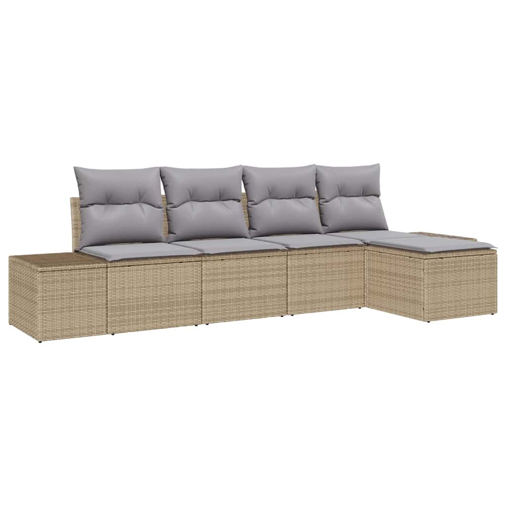 Garten-Sofa-Set 5 stk. Beige und Hellgrau Poly-Rattan