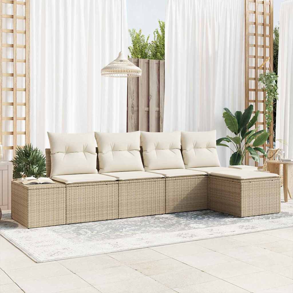 Garten-Sofa-Set 5 stk. Beige und Creme Poly-Rattan