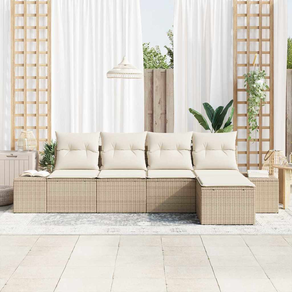 Garten-Sofa-Set 5 stk. Beige und Creme Poly-Rattan