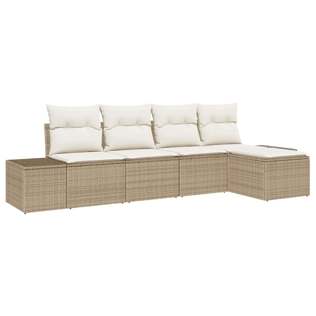 Garten-Sofa-Set 5 stk. Beige und Creme Poly-Rattan