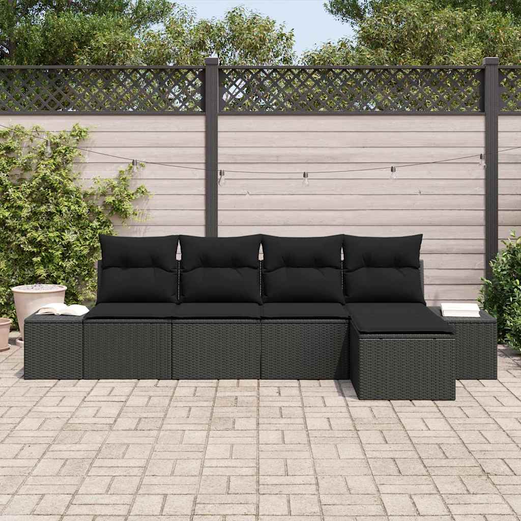 Garten-Sofa-Set 5 stk. Schwarz Poly-Rattan