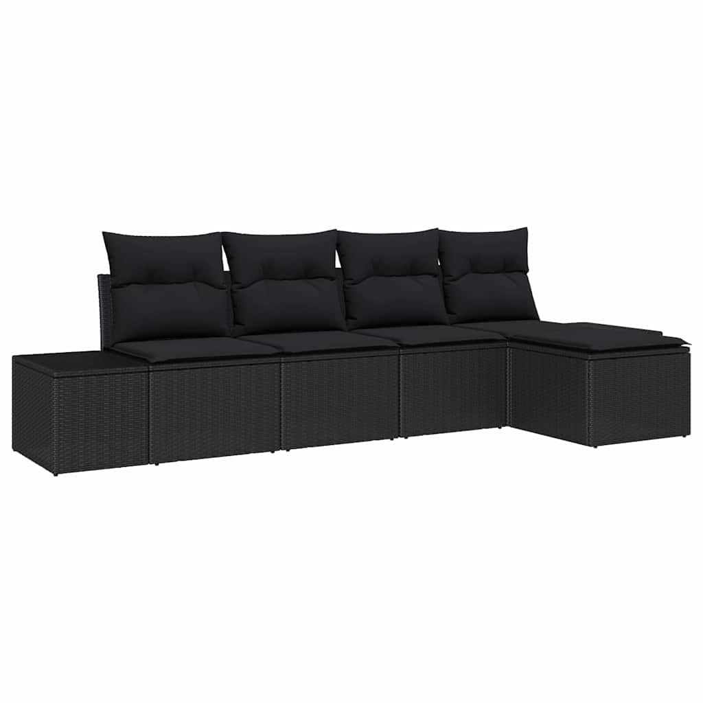 Garten-Sofa-Set 5 stk. Schwarz Poly-Rattan