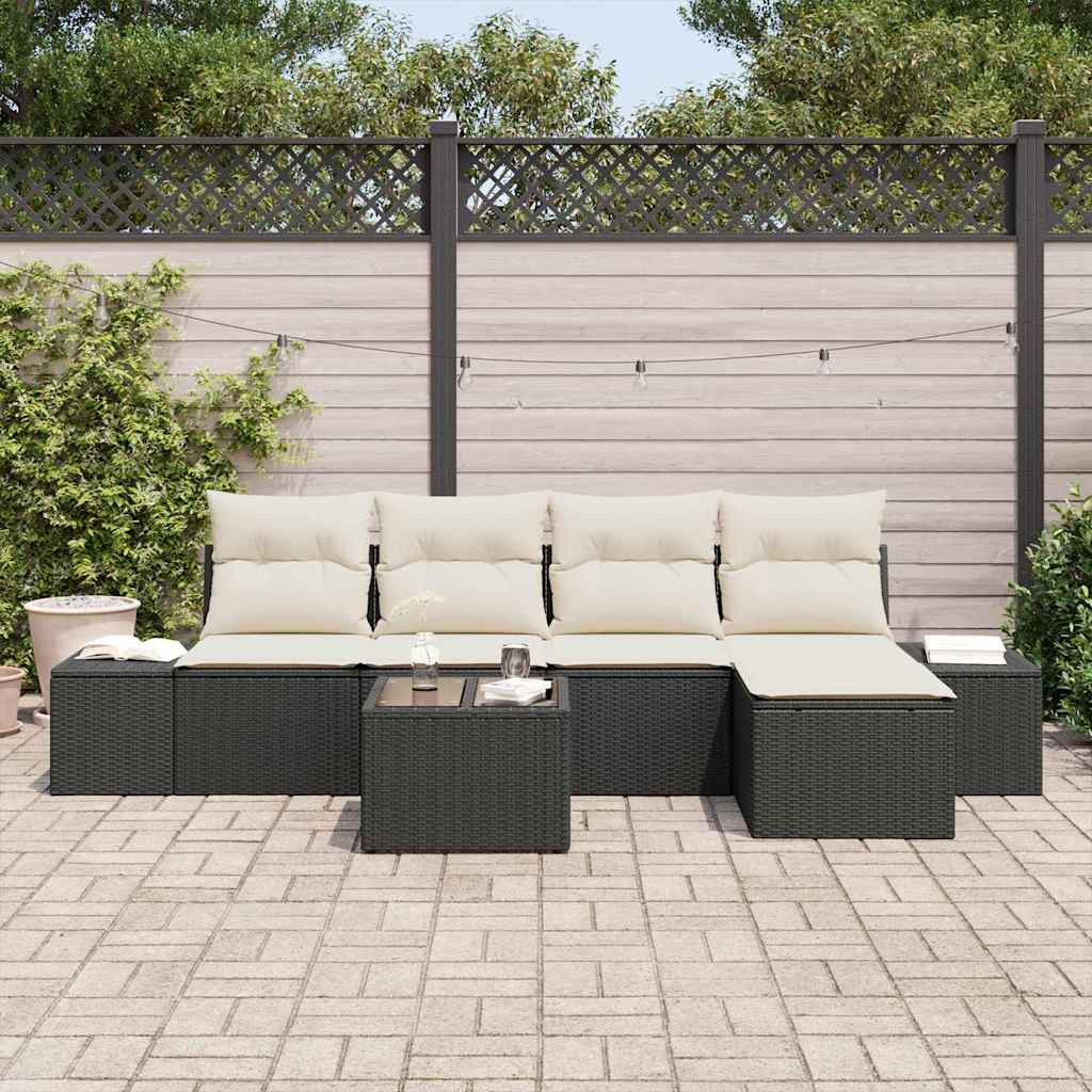 Garten-Sofa-Set 5 stk. Braun und Creme Poly-Rattan