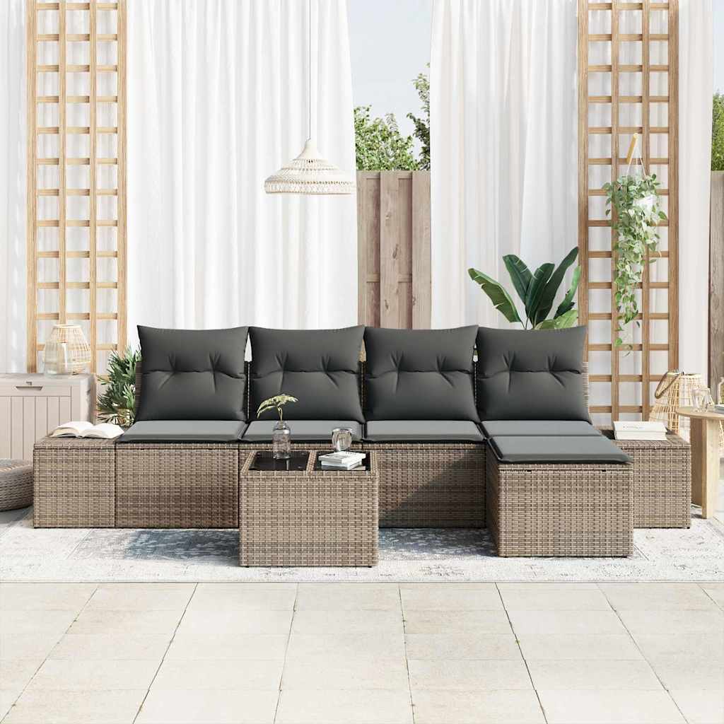 Garten-Sofa-Set 5 stk. Hellgrau Poly-Rattan