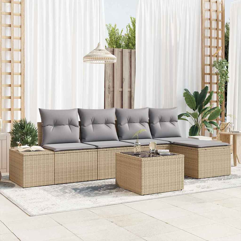 Garten-Sofa-Set 5 stk. Beige und Hellgrau Poly-Rattan