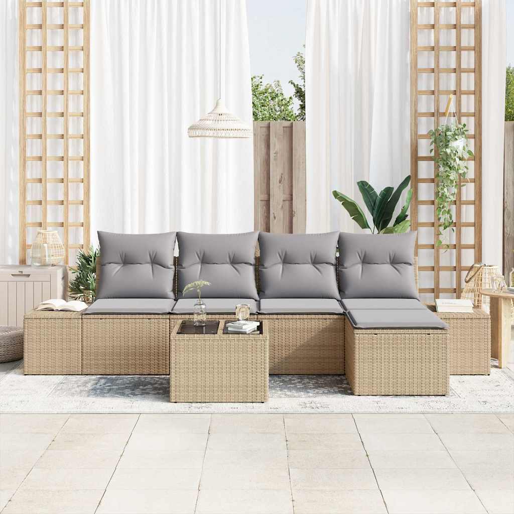 Garten-Sofa-Set 5 stk. Beige und Hellgrau Poly-Rattan