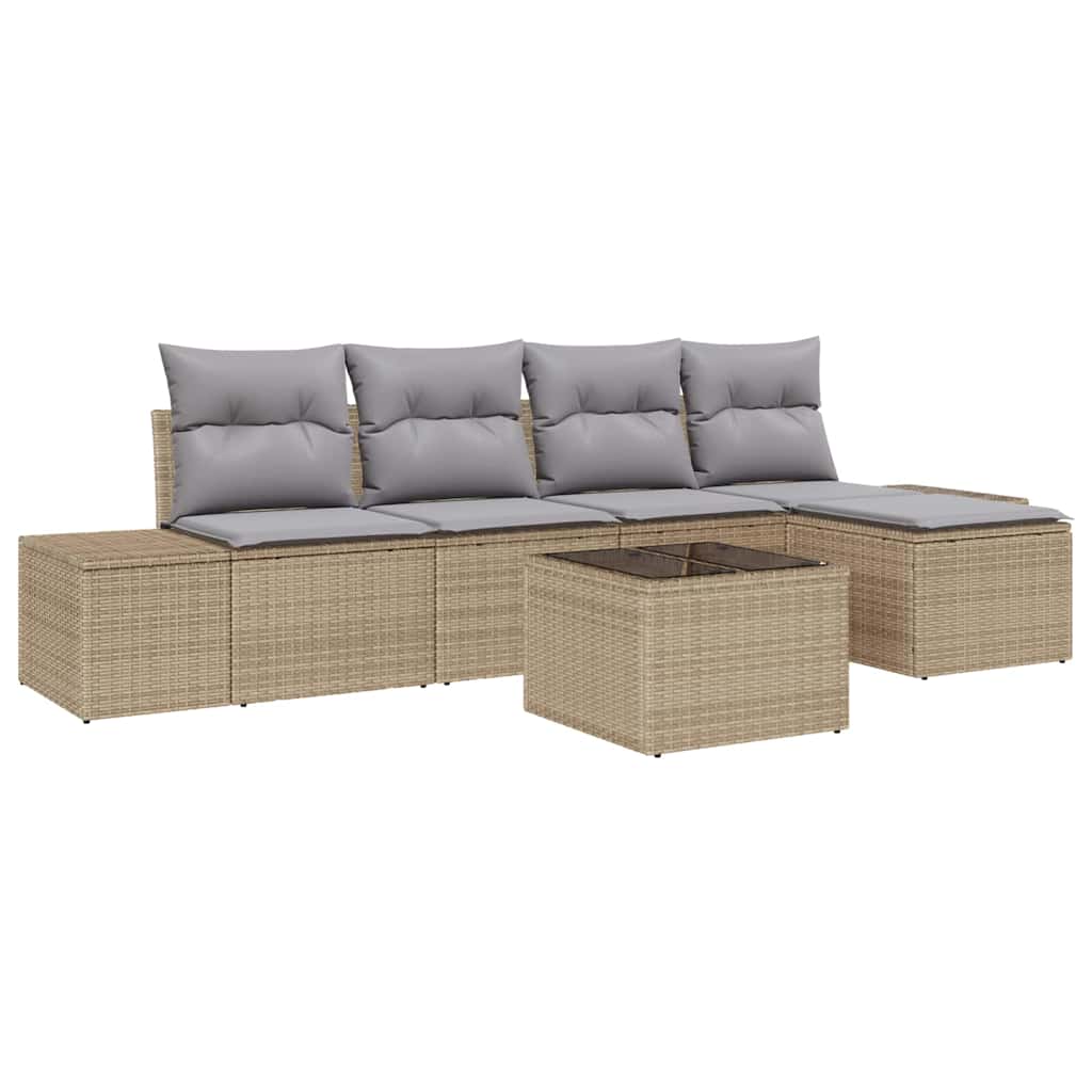 Garten-Sofa-Set 5 stk. Beige und Hellgrau Poly-Rattan