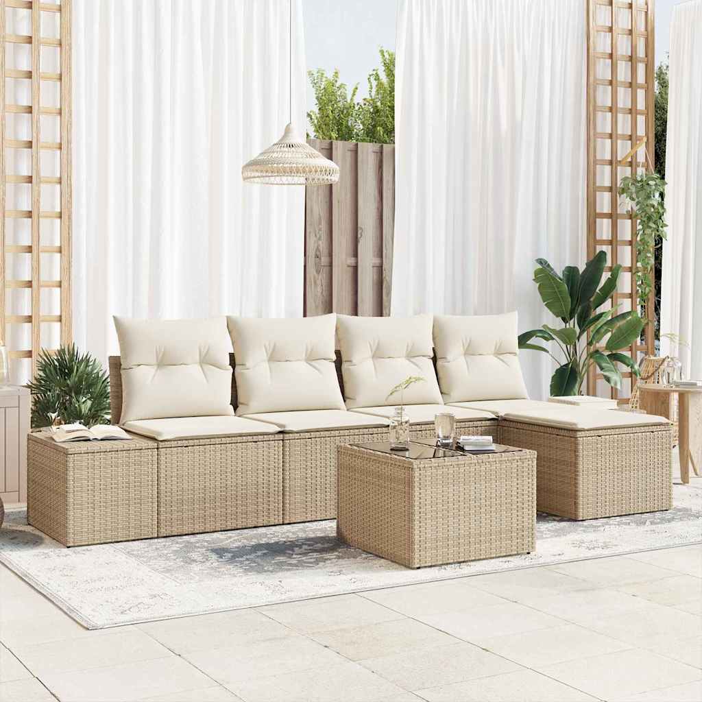 Garten-Sofa-Set 5 stk. Beige und Creme Poly-Rattan