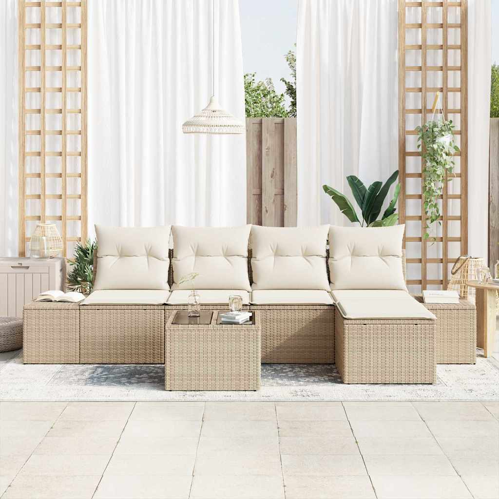 Garten-Sofa-Set 5 stk. Beige und Creme Poly-Rattan