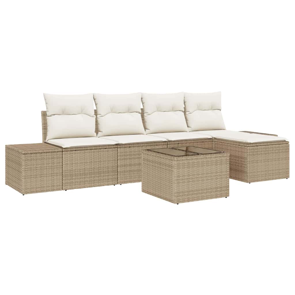 Garten-Sofa-Set 5 stk. Beige und Creme Poly-Rattan