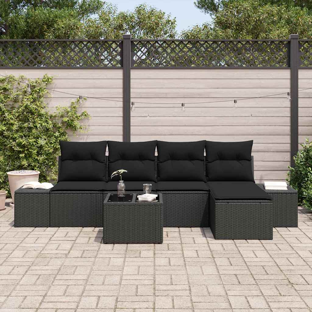 Garten-Sofa-Set 5 stk. Schwarz Poly-Rattan