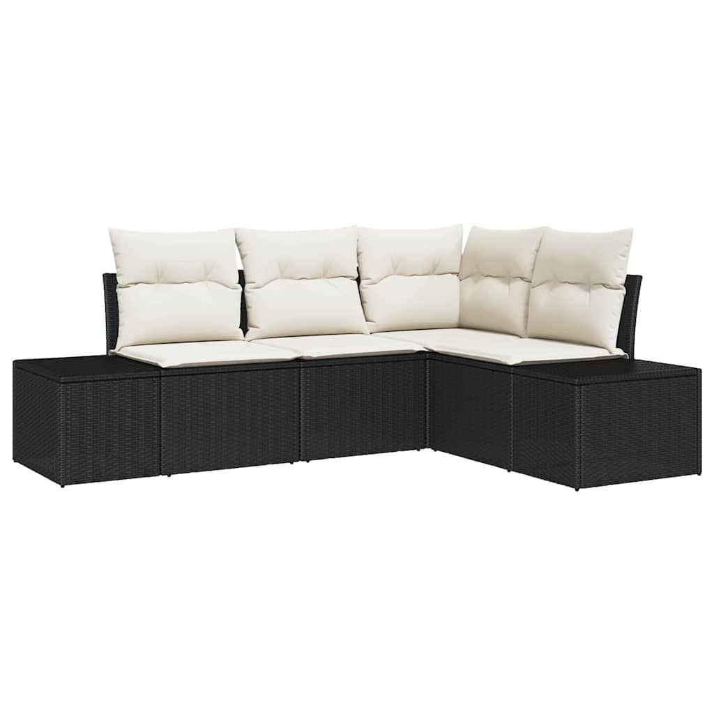 Gartensofa-set 4 stk. Schwarz und Creme Poly-Rattan