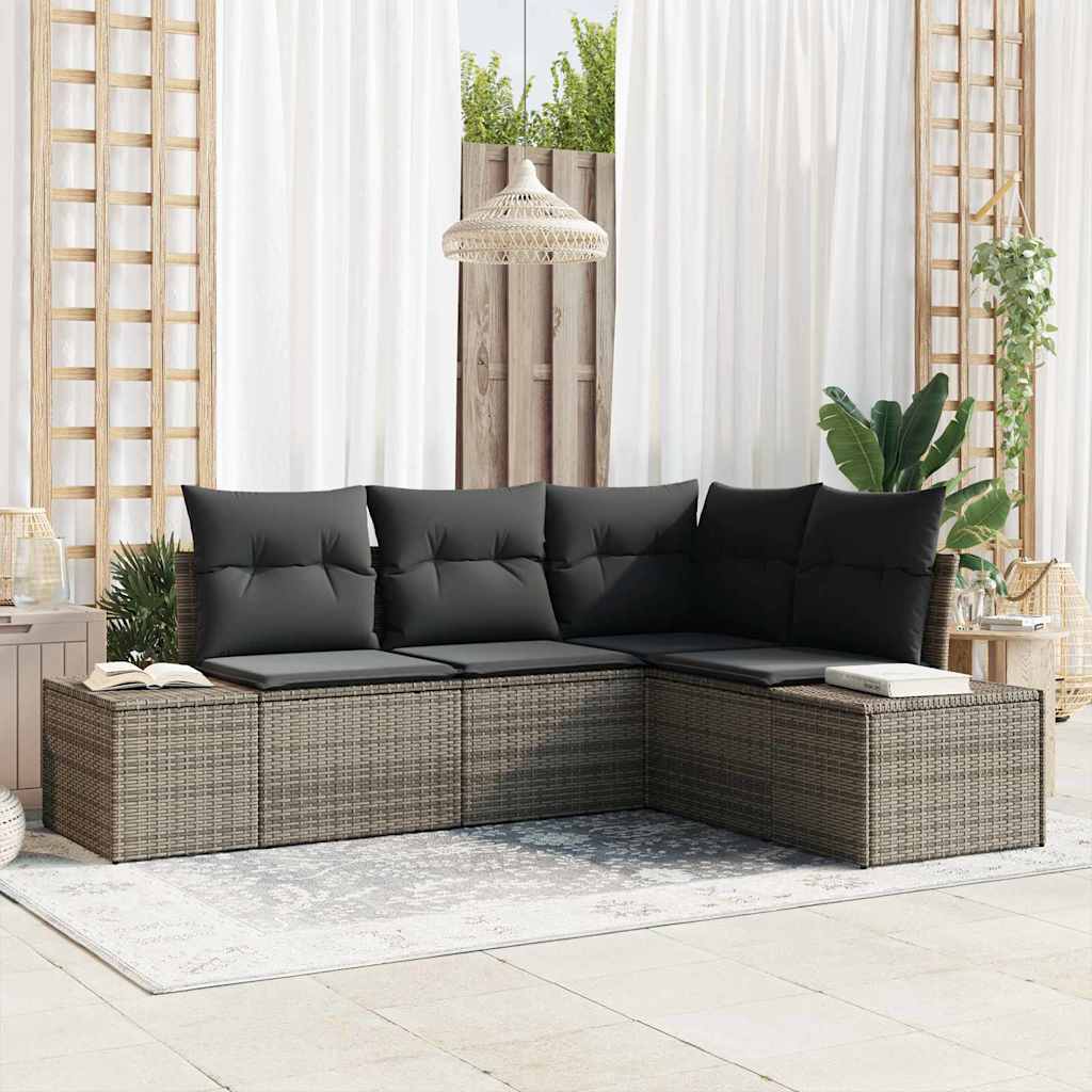 Gartensofa-set 4 stk. Grau Poly-Rattan
