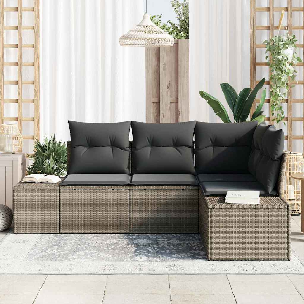 Gartensofa-set 4 stk. Grau Poly-Rattan