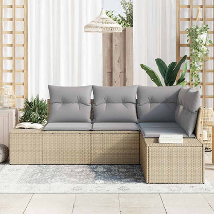 Gartensofa-set 4 stk. Beige und Hellgrau Poly-Rattan