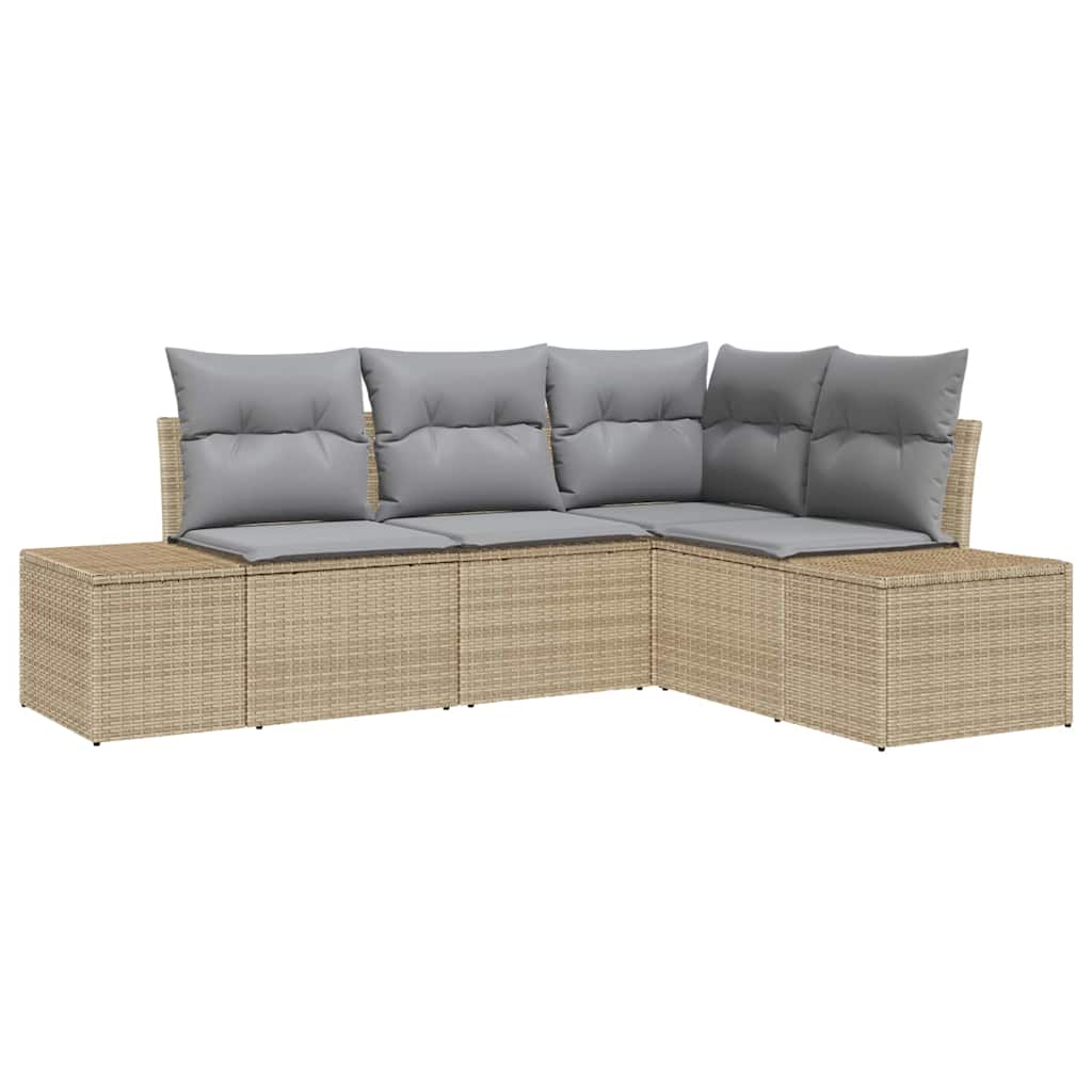 Gartensofa-set 4 stk. Beige und Hellgrau Poly-Rattan