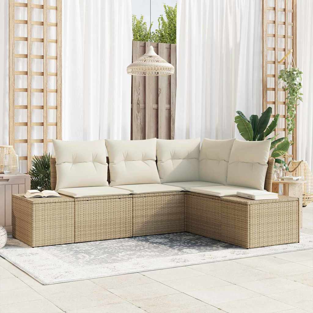 Gartensofa-set 4 stk. Beige und Creme Poly-Rattan