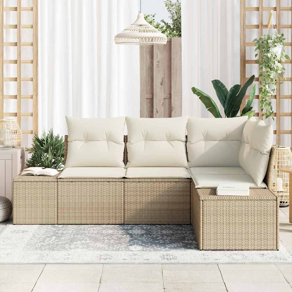 Gartensofa-set 4 stk. Beige und Creme Poly-Rattan