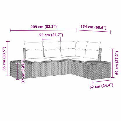 Gartensofa-set 4 stk. Beige und Creme Poly-Rattan