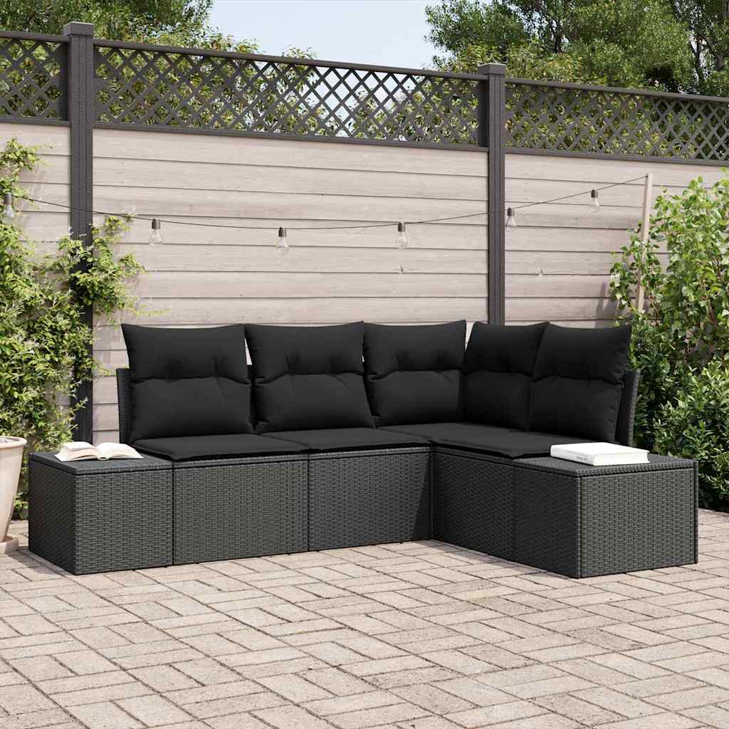 Gartensofa-set 4 stk. Schwarz Poly-Rattan